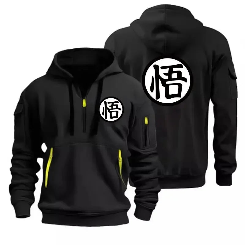 Anime Goku Half Zipper Hoodie Casual Versatile Sweatshirt Comfortable Daily Fashion Zip-Up Sweatshirt for Fans