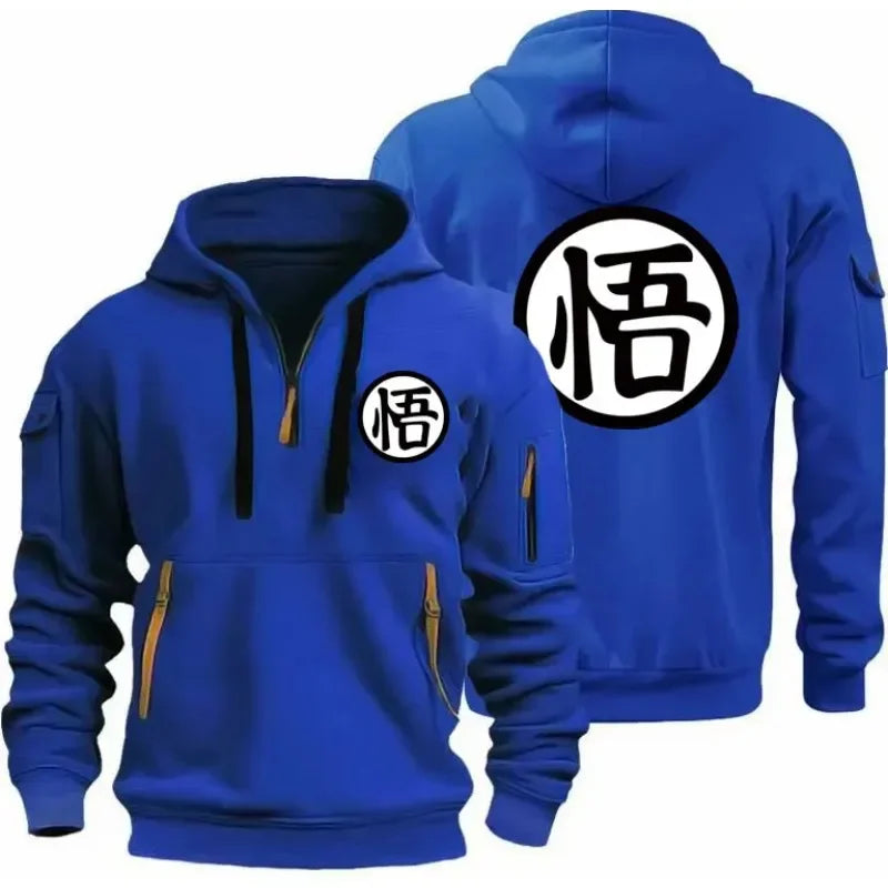 Anime Goku Half Zipper Hoodie Casual Versatile Sweatshirt Comfortable Daily Fashion Zip-Up Sweatshirt for Fans
