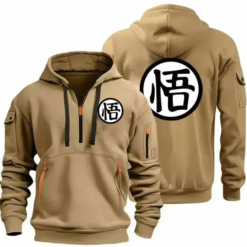 Anime Goku Half Zipper Hoodie Casual Versatile Sweatshirt Comfortable Daily Fashion Zip-Up Sweatshirt for Fans