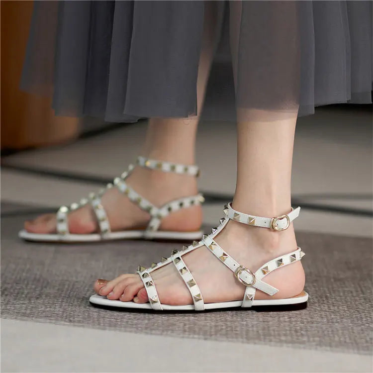 summer women's sandals ladies casual flat shoes simple style Fashion rivet design walking and shopping Large size 41-43