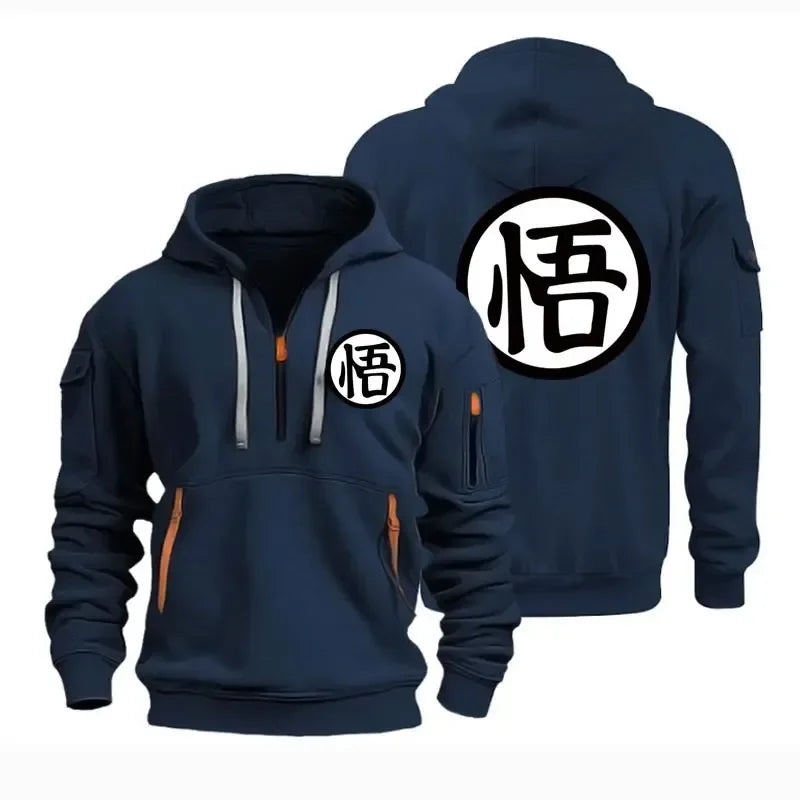 Anime Goku Half Zipper Hoodie Casual Versatile Sweatshirt Comfortable Daily Fashion Zip-Up Sweatshirt for Fans